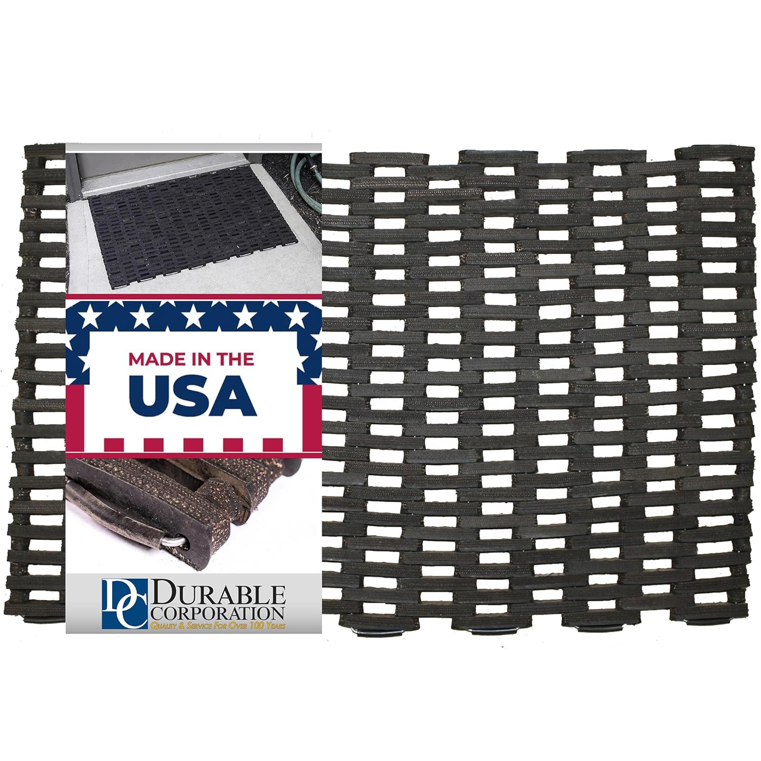 Durable Durite Recycled Tire-Link Outdoor Mat 20x30 Black
