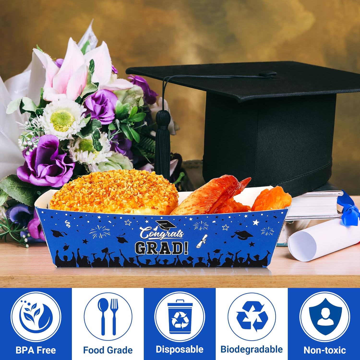 50 PCS Class of 2025 Blue Black Graduation Decor Plates