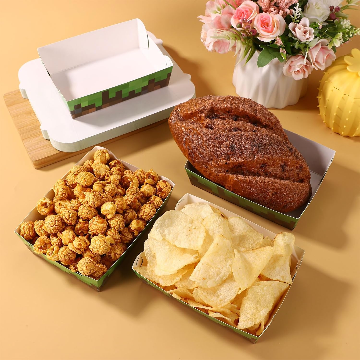 24pcs Miner Theme Food Trays Waterproof Greaseproof Brown Green Party Serving Displayware