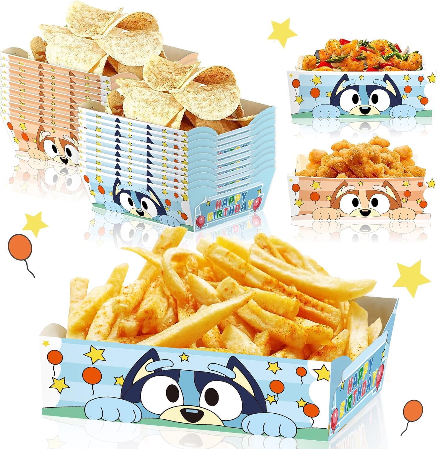 Blue Cartoon Dog Disposable Paper Trays 24Pcs