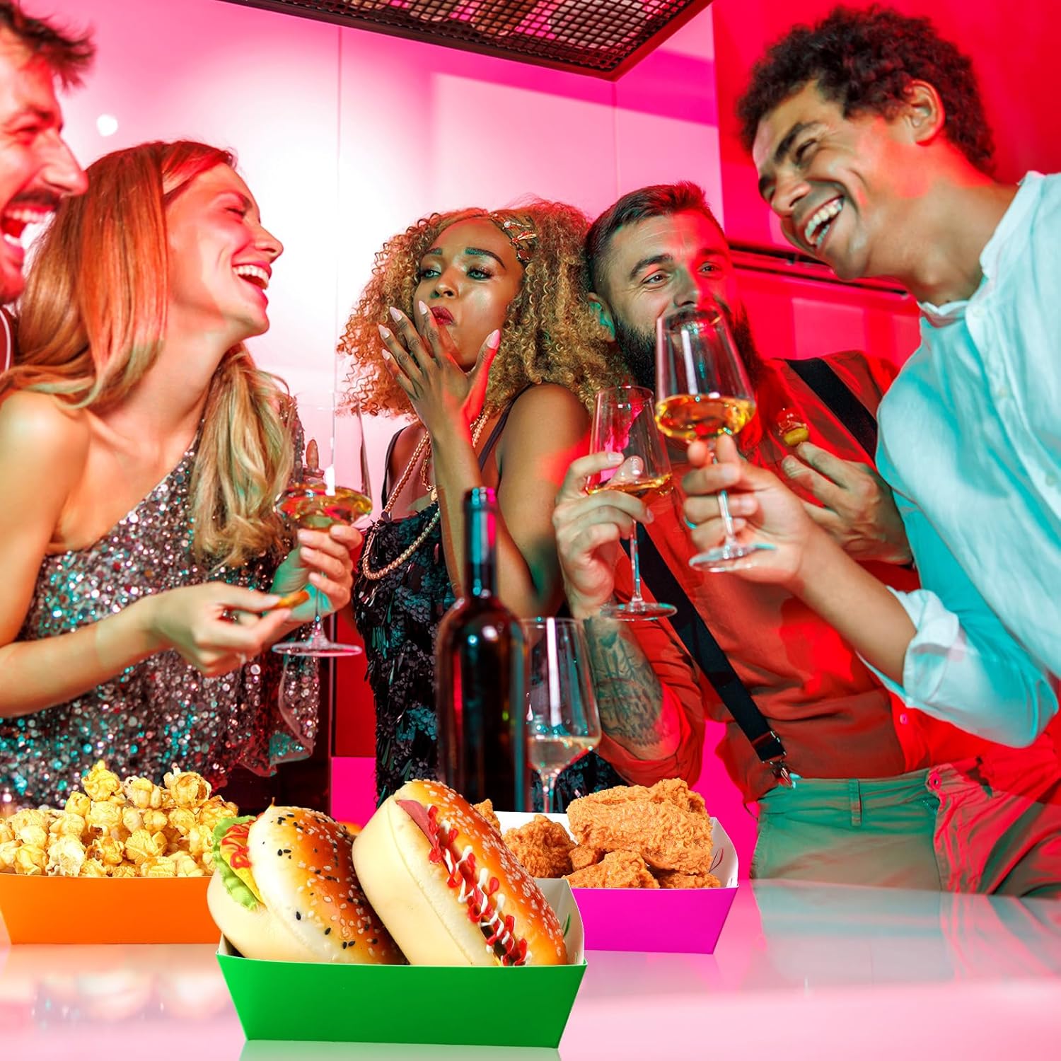 Hoolerry Neon Glow Food Trays 48 Pcs Party Supplies