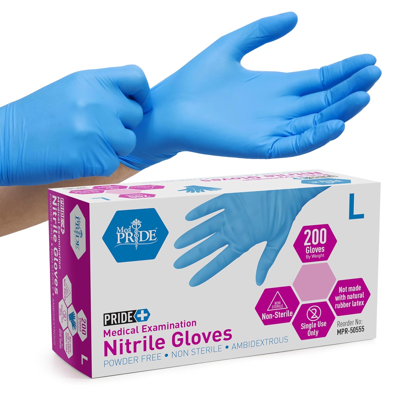 Medpride Medical Nitrile Gloves Large Blue 200 Count