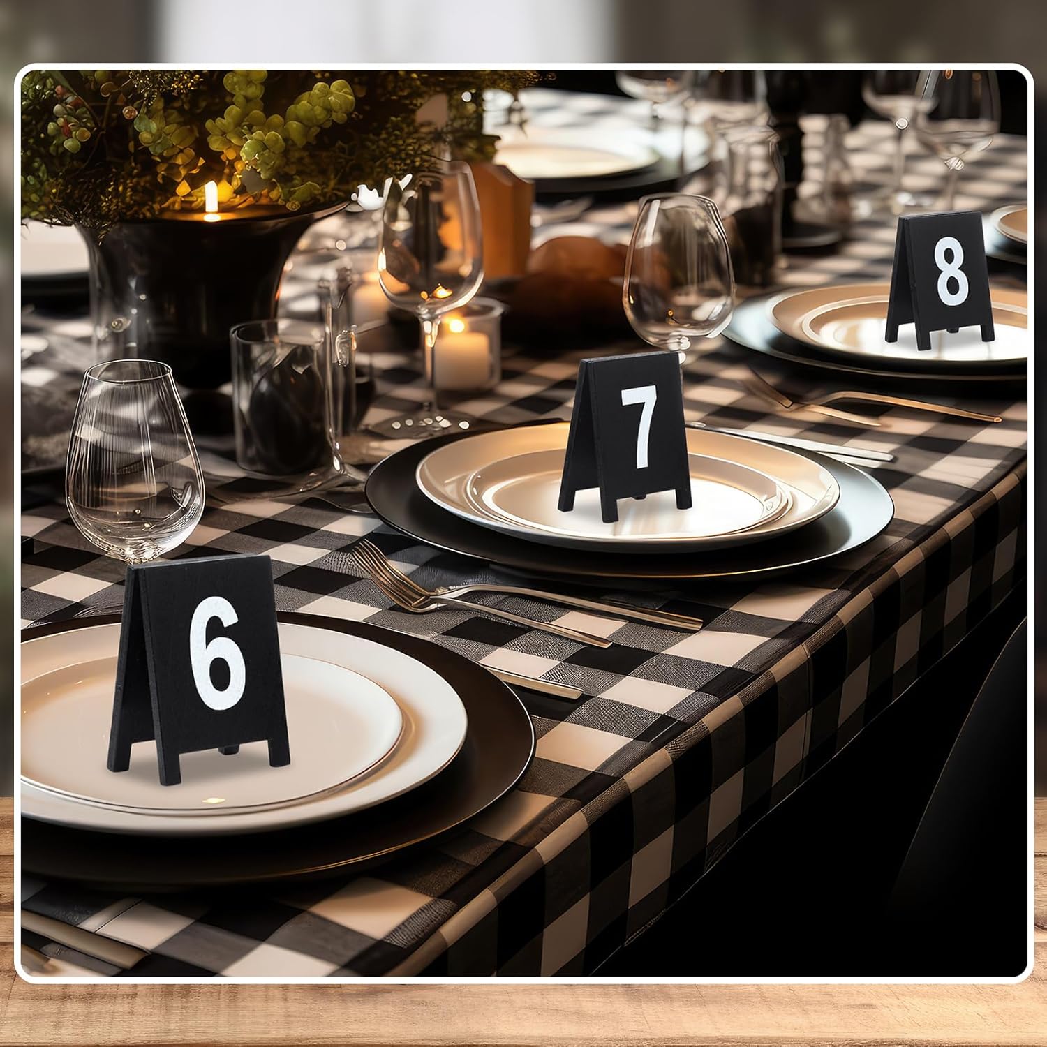 25 Pcs Black Double-Sided Wooden Table Numbers Holders