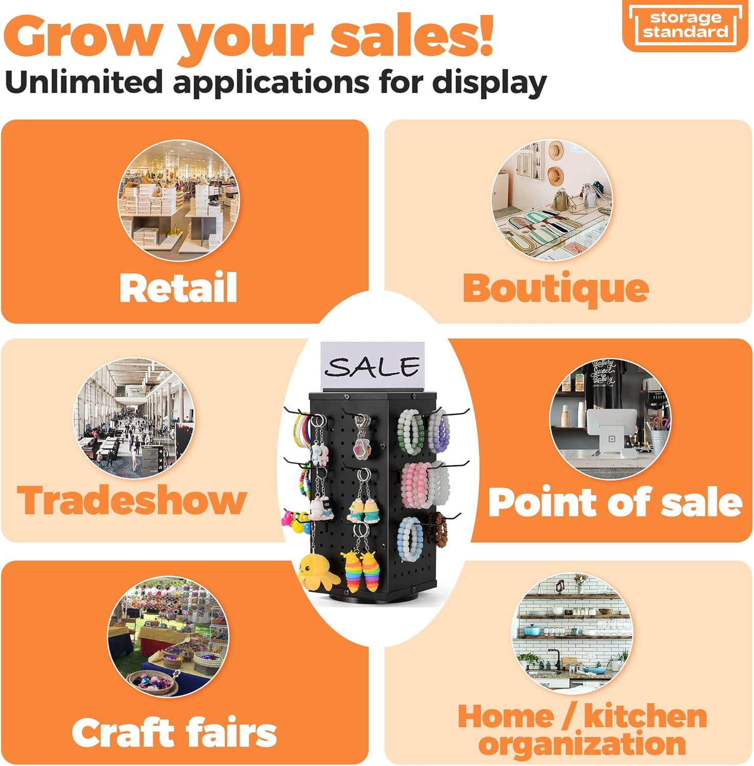 Rotating Pegboard Display Stand with 24 Hooks - 4-Sided Organizer for Jewelry and Accessories