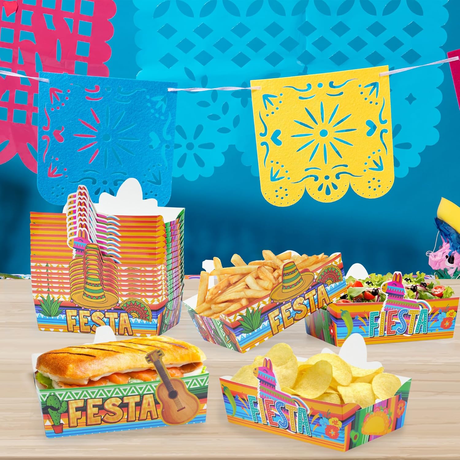 24 Pcs Mexican Theme Disposable Food Trays for Snacks and Parties