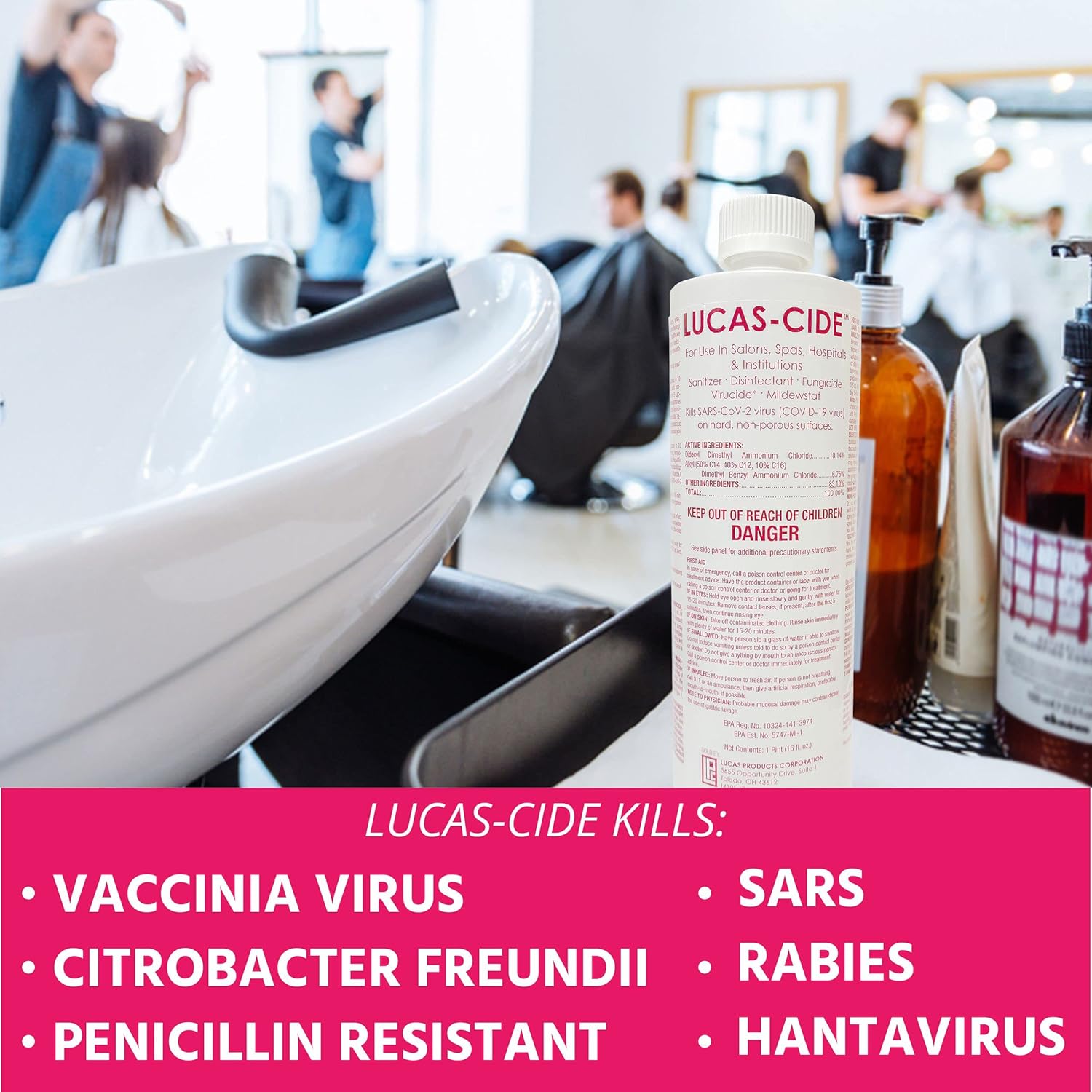 LUCAS-CIDE Pink Disinfectant Surface Sanitizer 16 oz