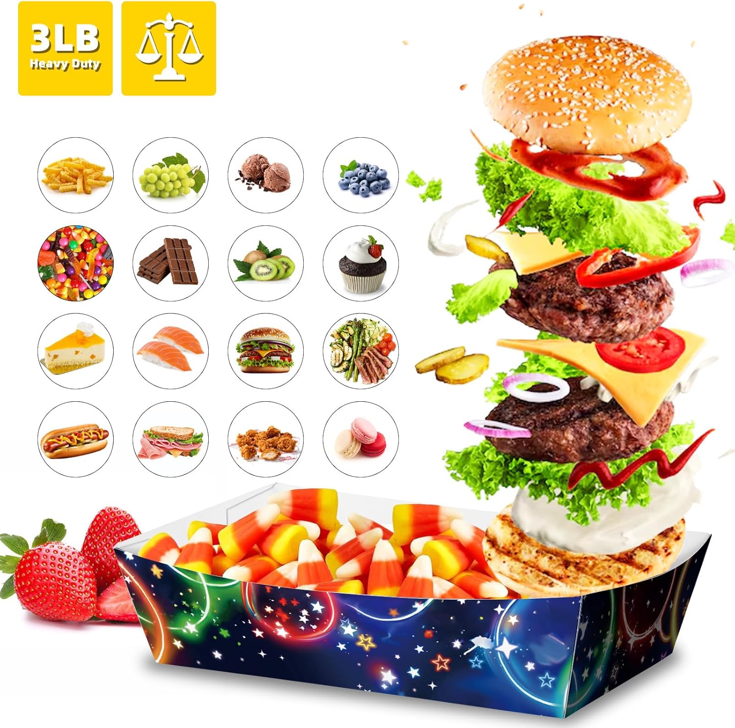 KERINGO Neon Food Trays 50 Pack 3Lb Glow in Dark Plates