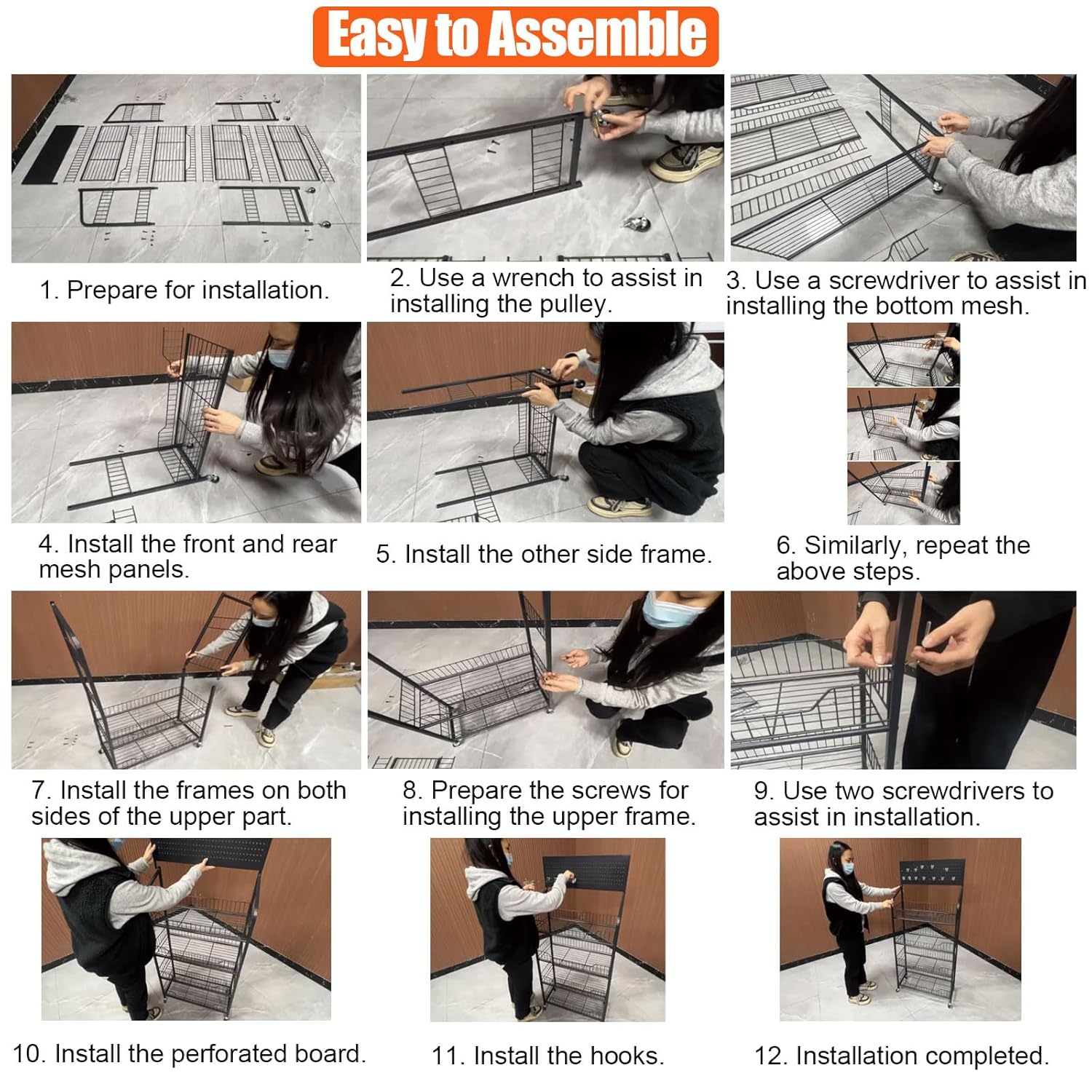 4 Tier Supermarket Snack Display Rack with 12 Hooks and 4 Wheels