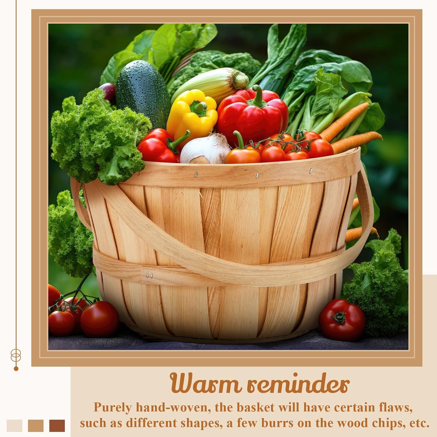 Marsui 16 Pcs Large Wooden Apple Basket 11x65 Wicker Fruit Bushel Baskets with Handle