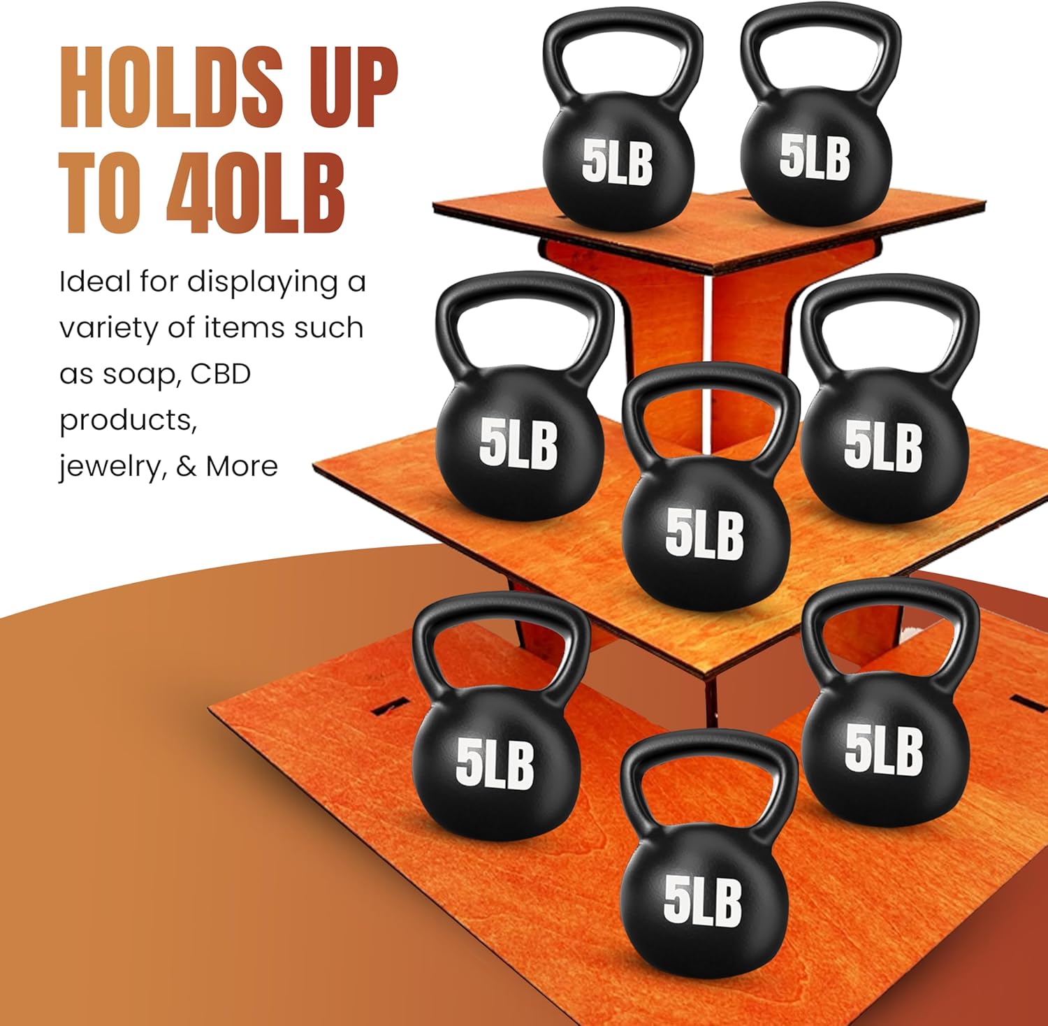 3-Tier Corner Retail Display Stand with Shelves Orange