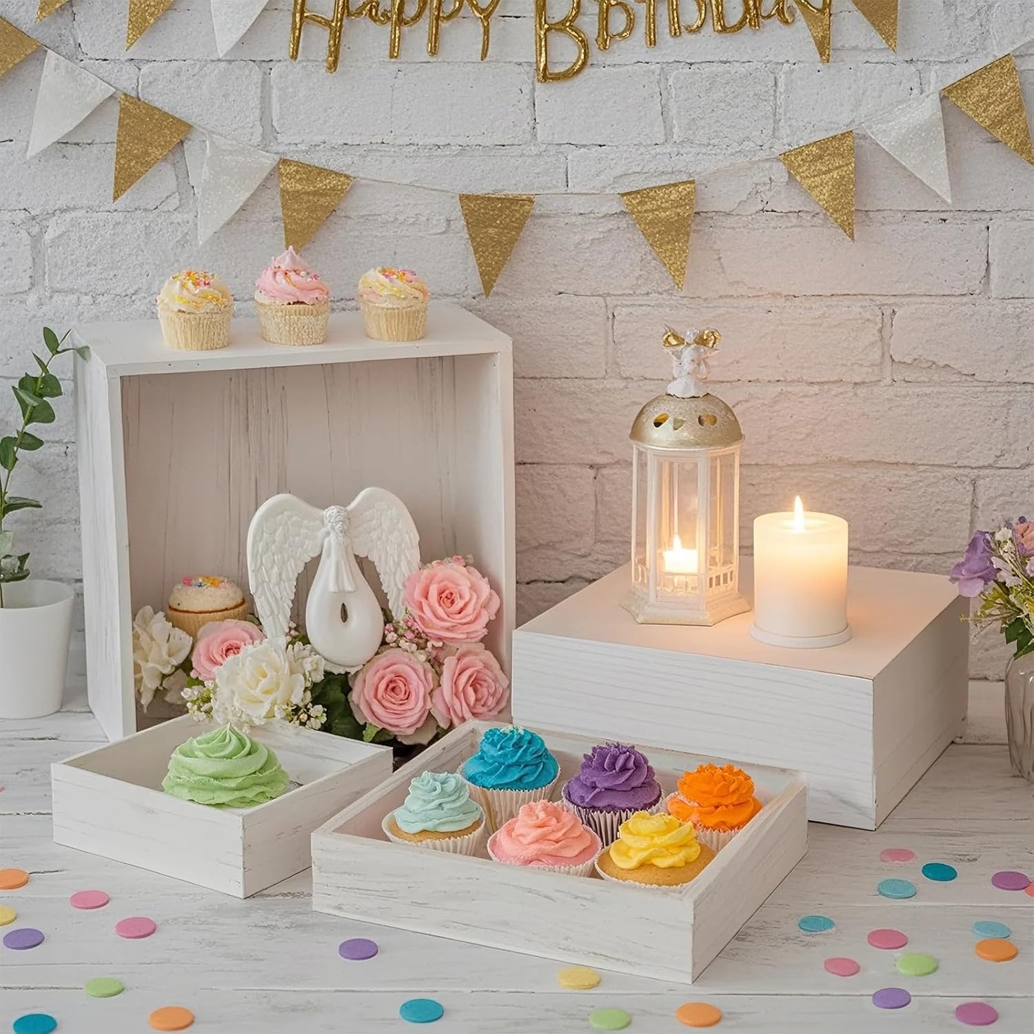 4 Pcs Wood Buffet Risers for Party Display