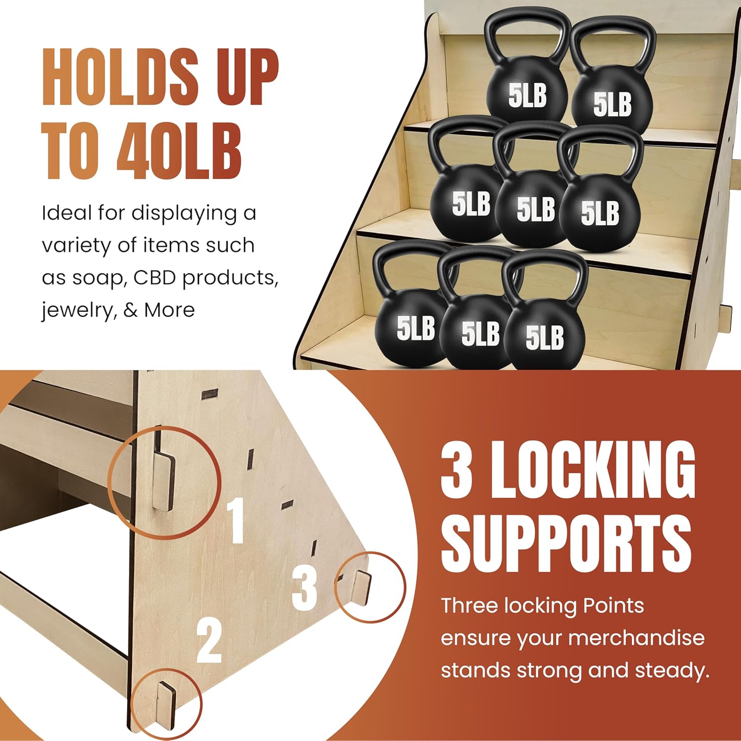 Wooden Retail Table Display Stand 3 Step Riser