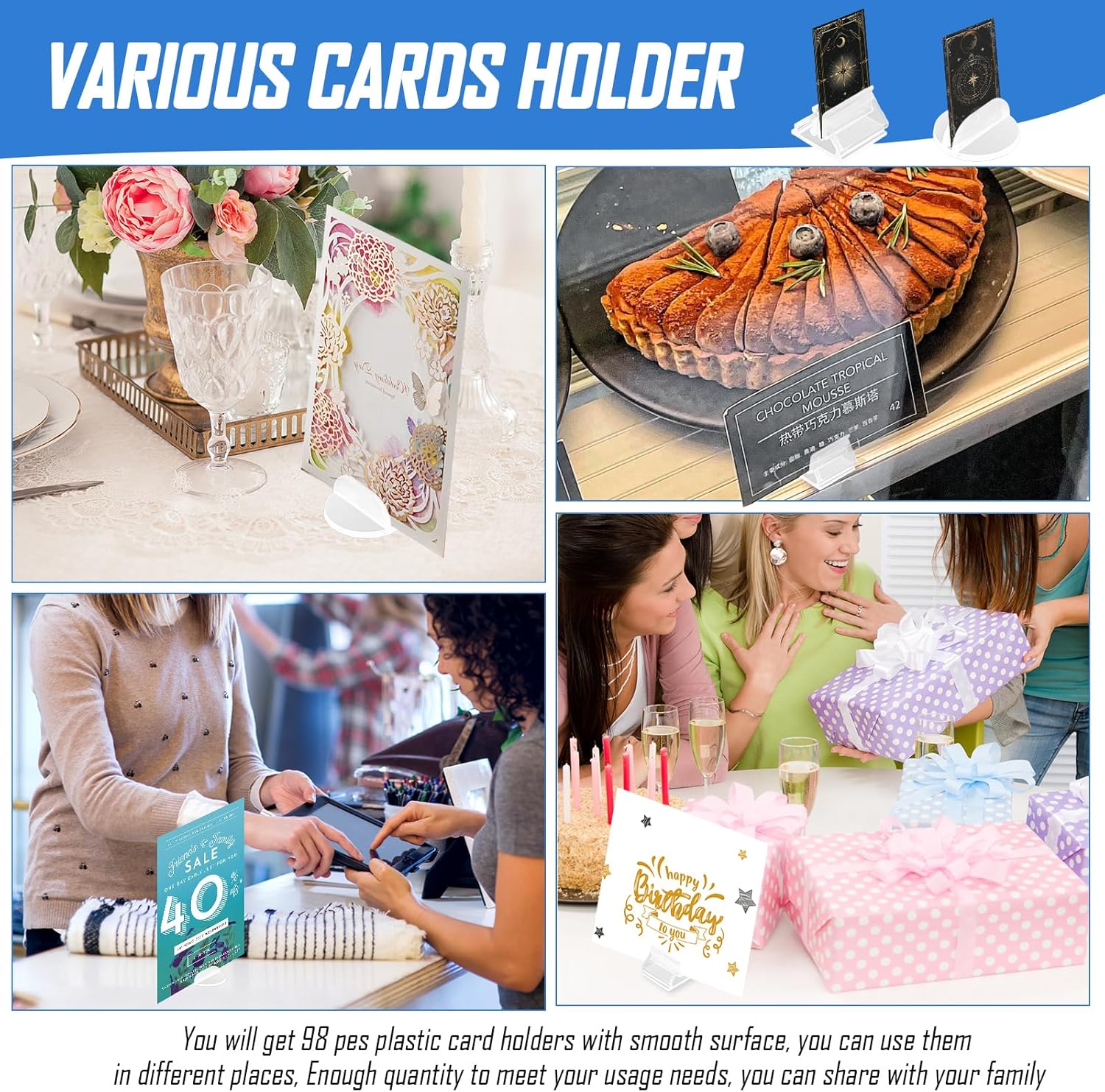 Giococo Card Stand - 98 PCS Clear Plastic Photo Holders for Tables Weddings Restaurants and Parties