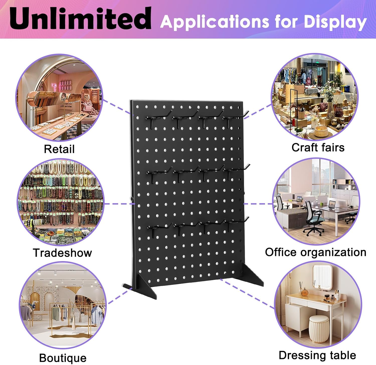 Peg Board Display Stand with 12 Hooks Black Metal Tabletop Organizer