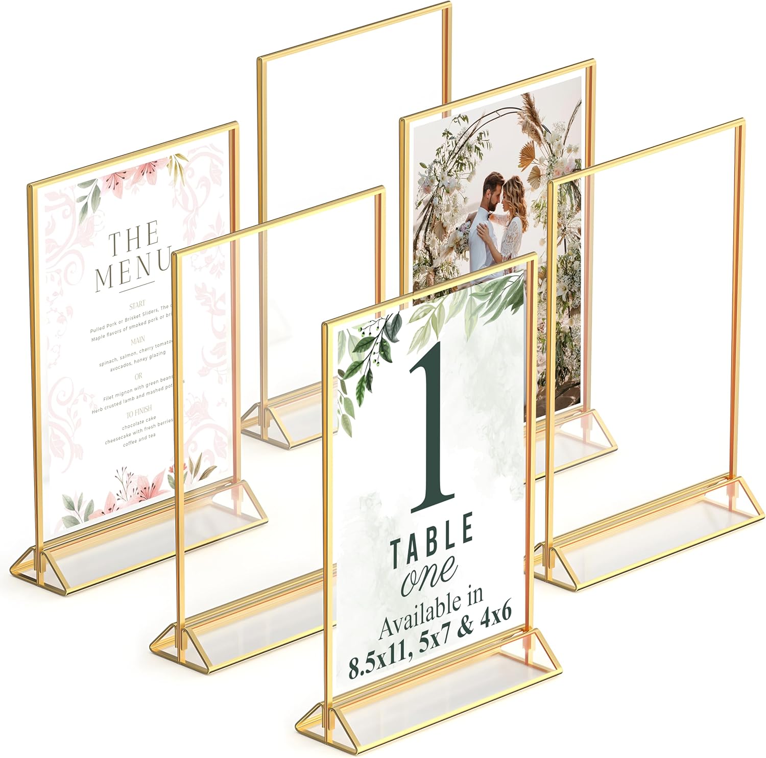 Gold Picture Frames Double-Sided 5x7 Clear Easel Stand 6-Pack