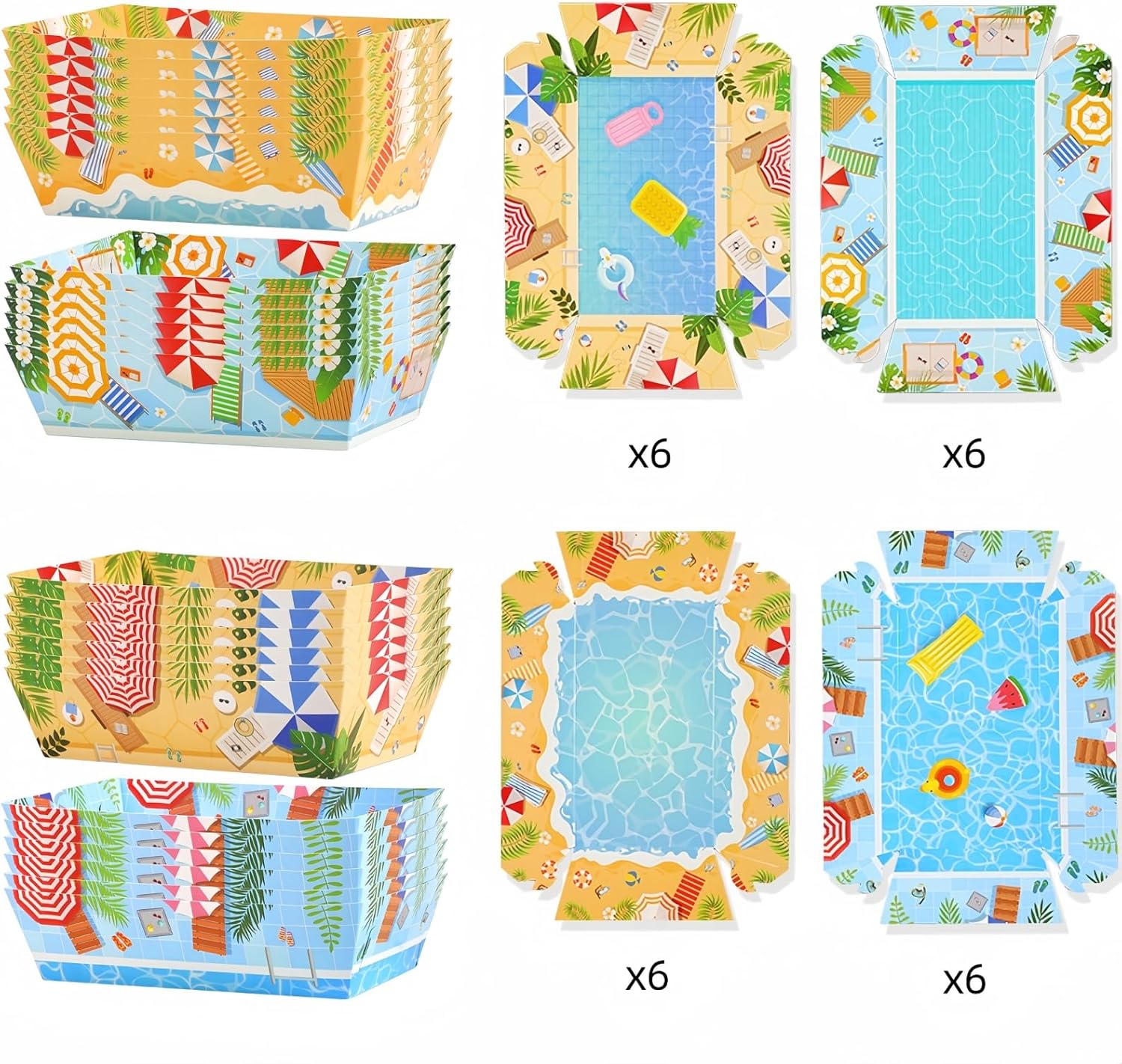 24 Pcs Hawaiian Style Paper Food Plates for Summer Pool Parties