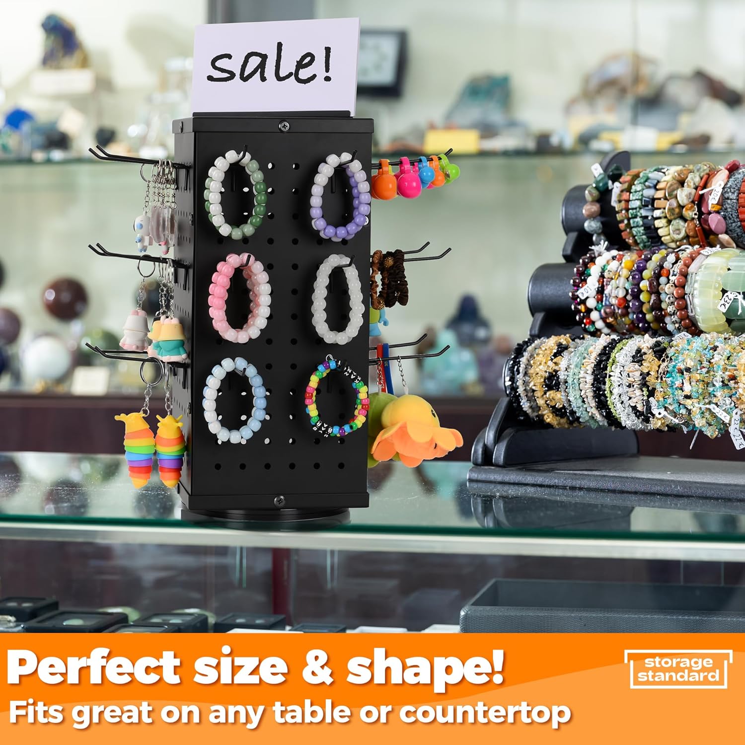 Rotating Pegboard Display Stand with 24 Hooks - 4-Sided Organizer for Jewelry and Accessories