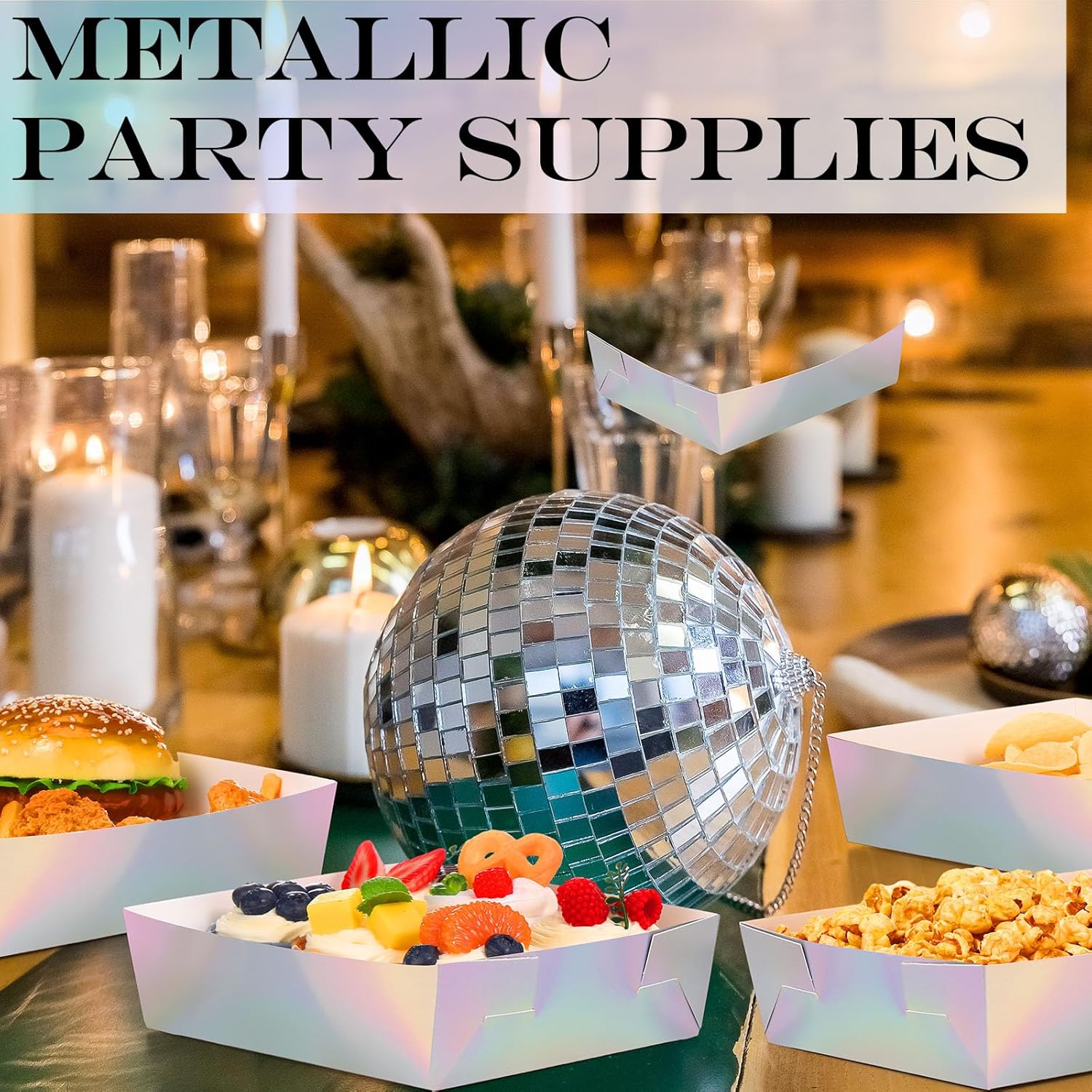 Mifoci 50 Pcs Metallic Iridescent Serving Trays