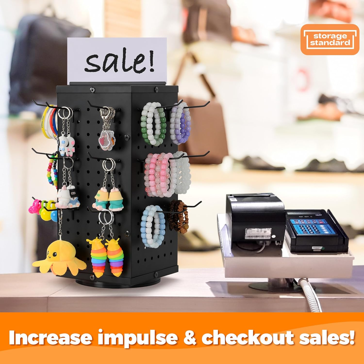 Rotating Pegboard Display Stand with 24 Hooks - 4-Sided Organizer for Jewelry and Accessories