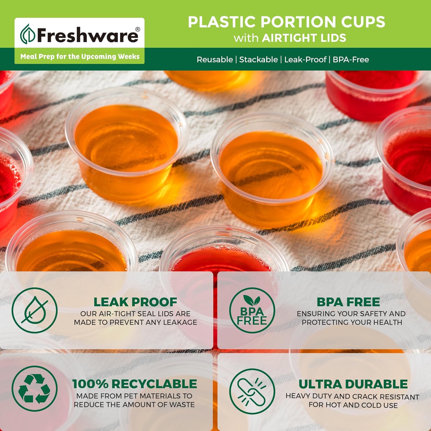 Freshware 2 Ounce Portion Cups with Lids 100 Sets