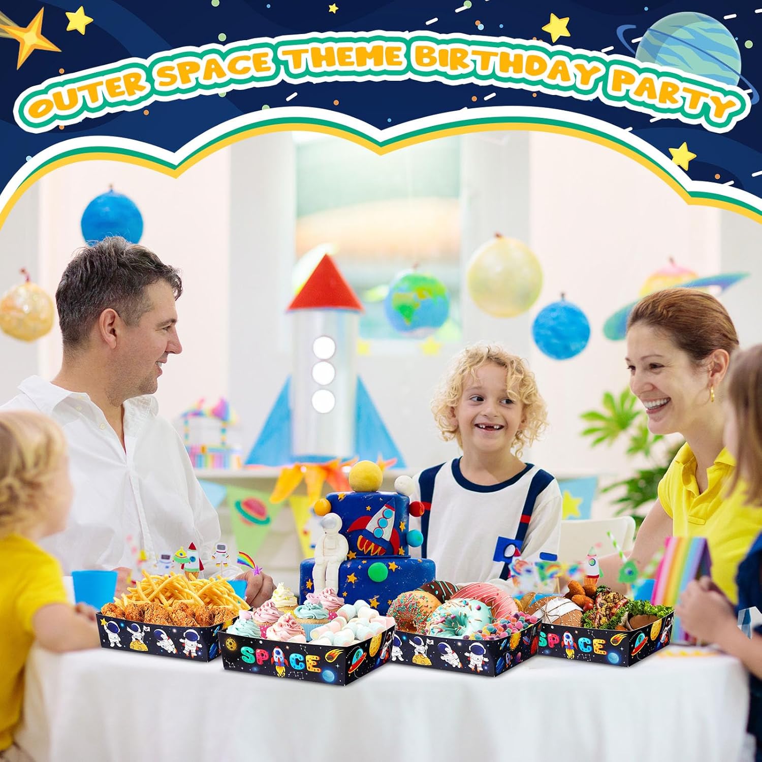 36 Pack Space Themed Food Trays for Kids and Parties