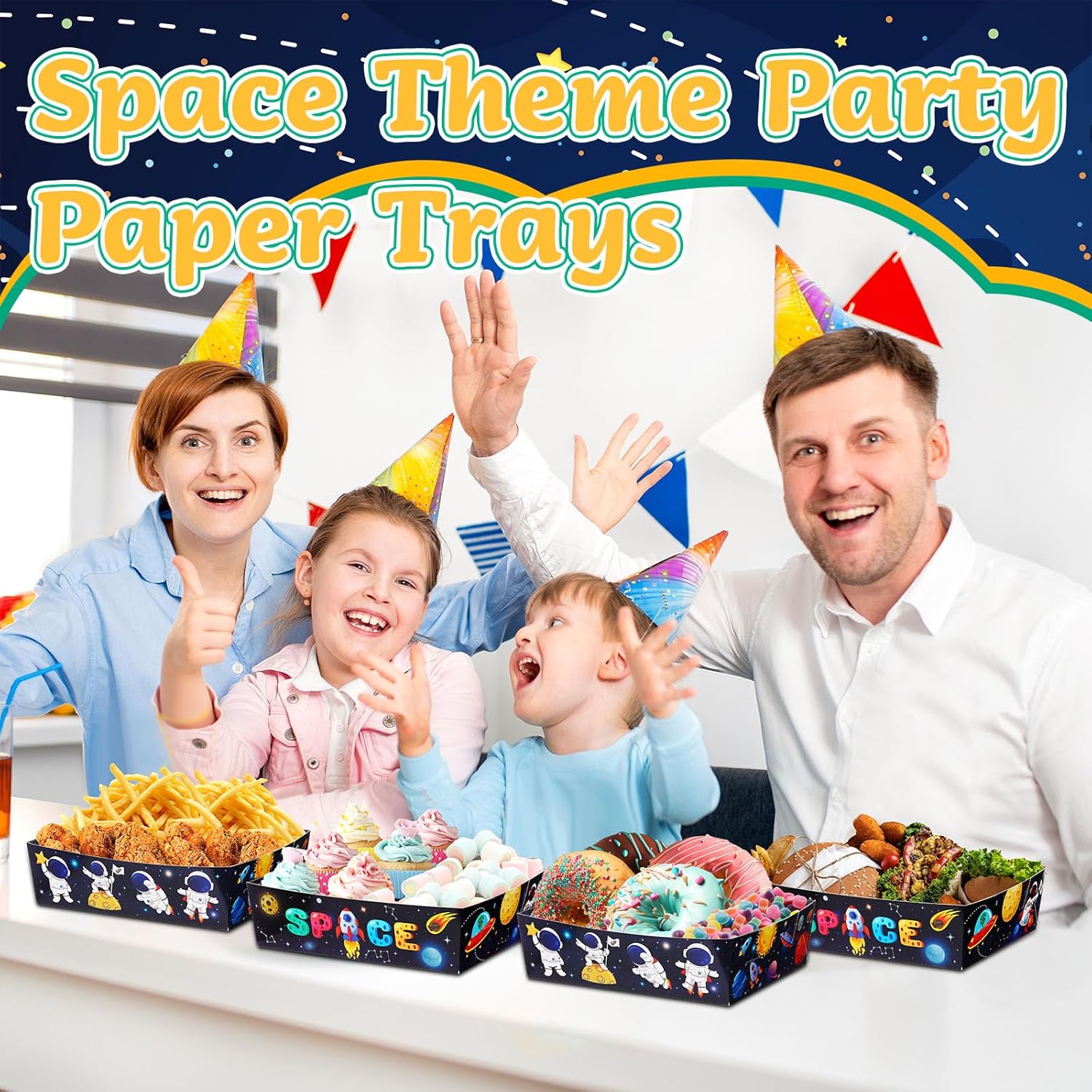 36 Pack Space Themed Food Trays for Kids and Parties