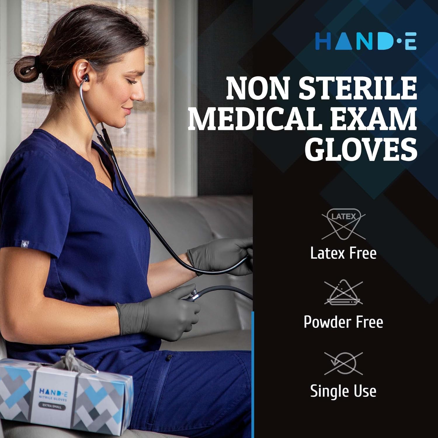Hand-E Touch Disposable Grey Nitrile Gloves 100 Count