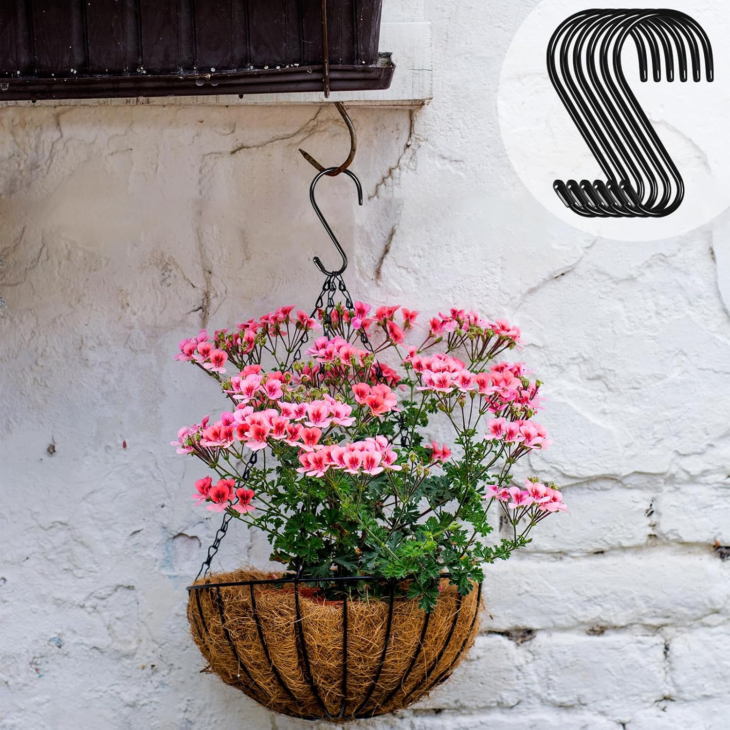 6 Pack Heavy Duty S Hooks with Vinyl Coating 6 Inch S Hooks for Hanging Kitchen Pans Clothes Bags Plants Hats Black