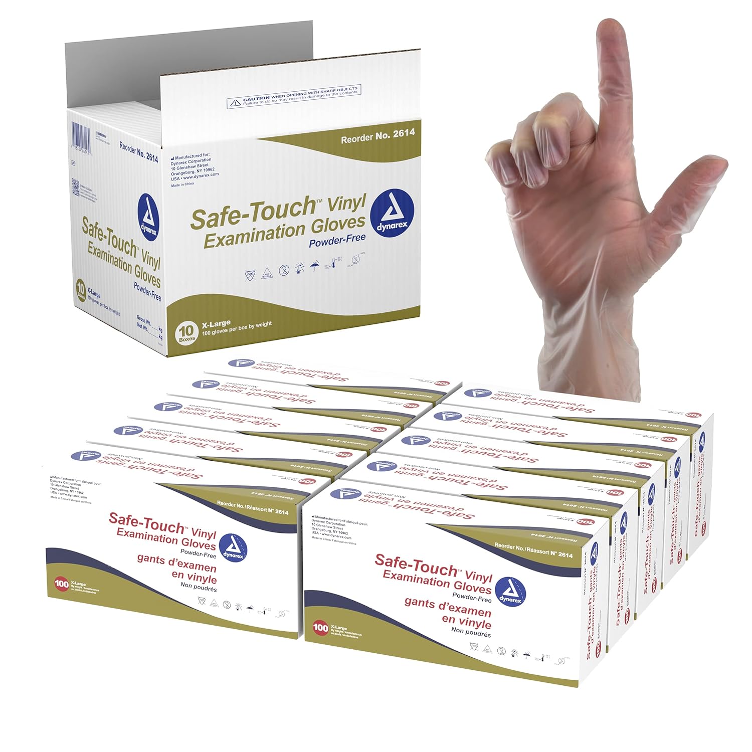 Dynarex Safe-Touch Vinyl Exam Gloves X-Large 1 Case