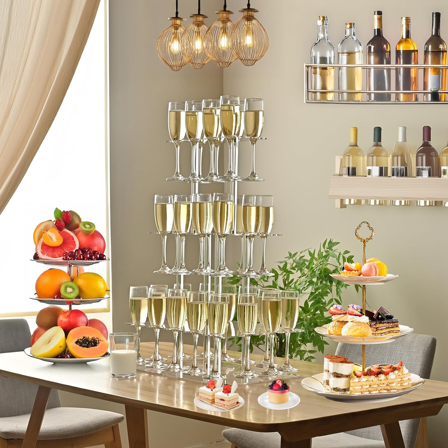 Laumffon Champagne Tower Display Stand 32 Slots 3 Tier