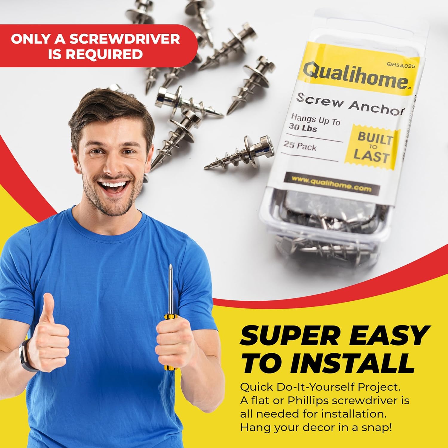 Double-Headed Wall Anchors - 30 Lbs Load Capacity - 25 Pack for Drywall