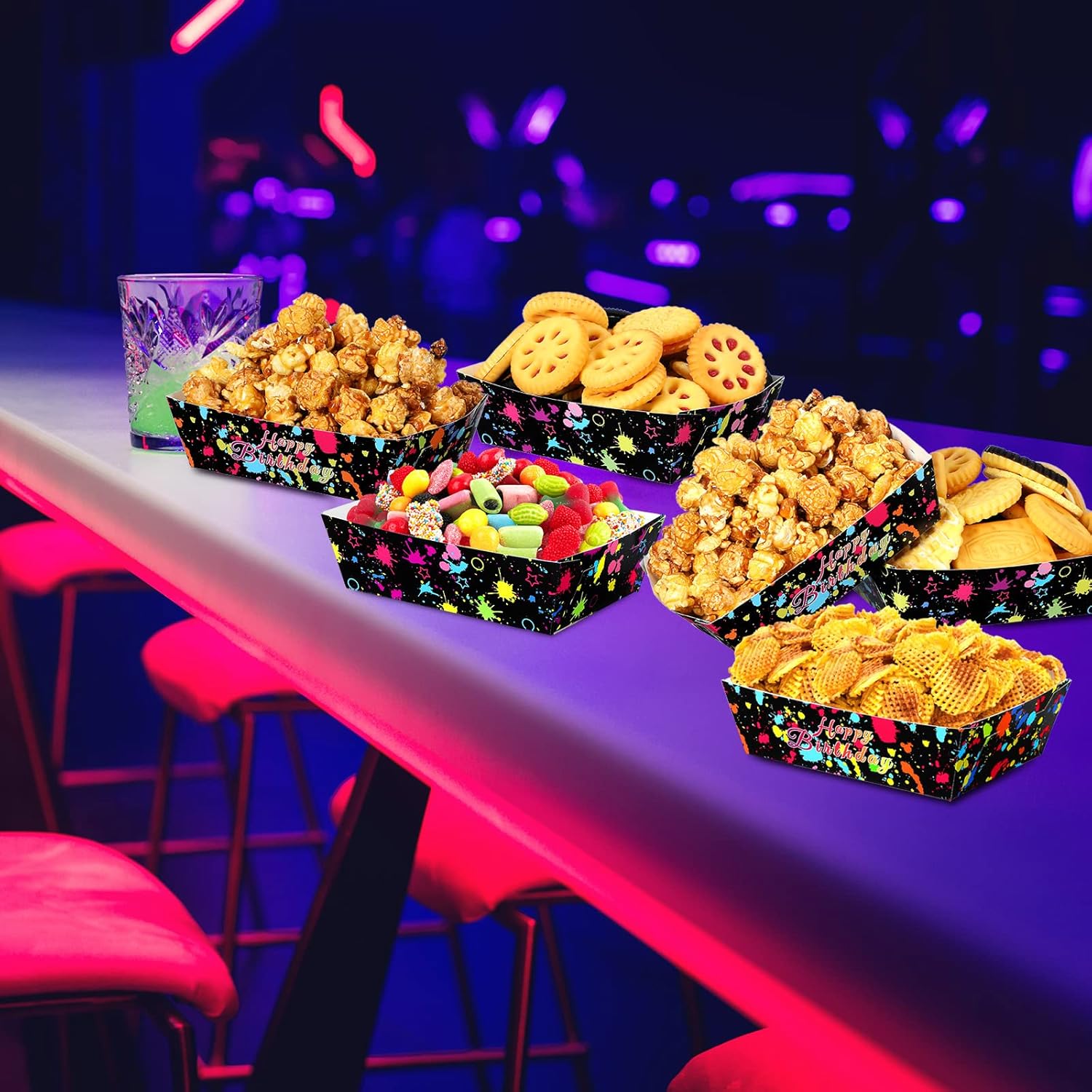 48 Pcs Neon Paper Food Trays for Glow Parties