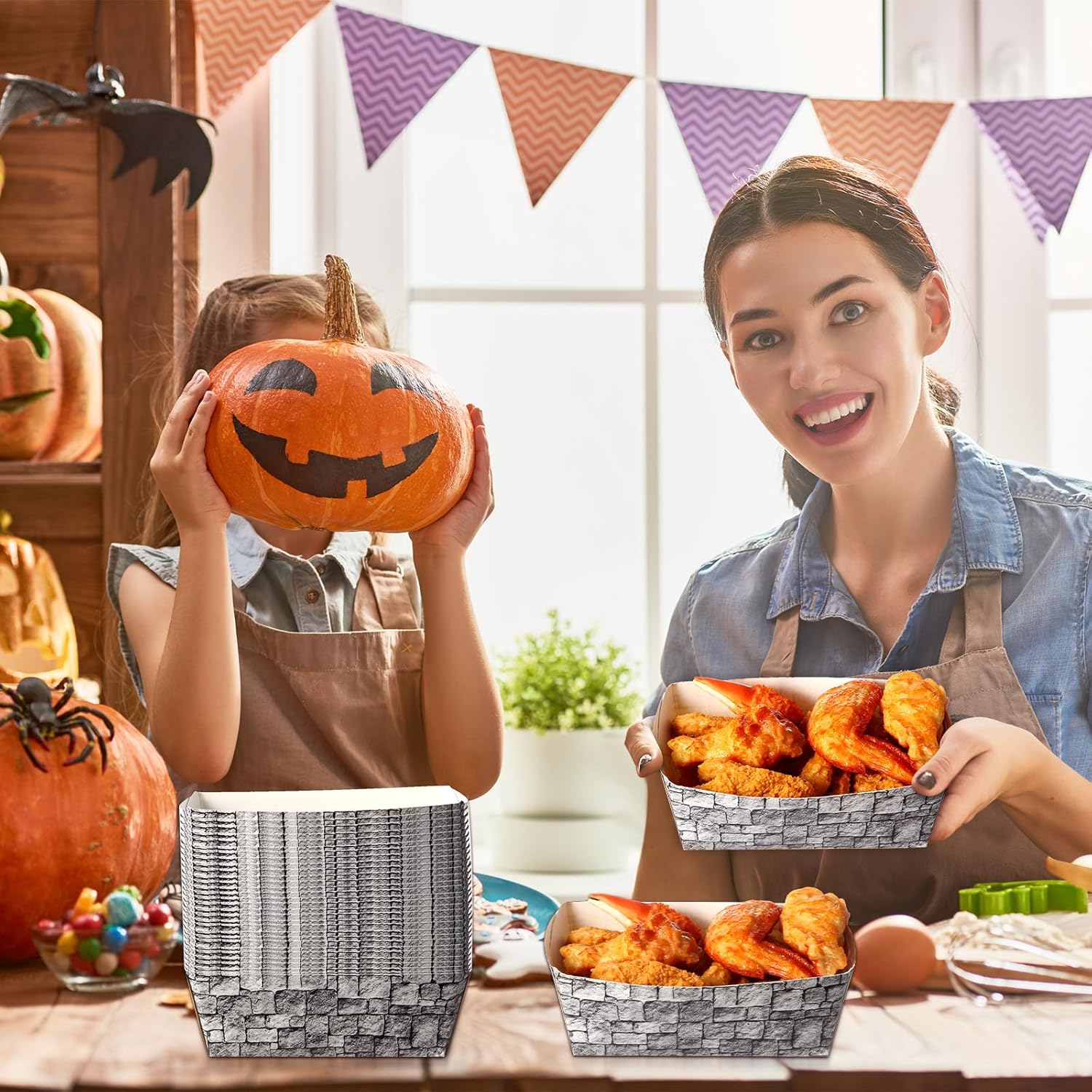 Blulu 50 Pcs Disposable Paper Food Trays Medieval Castle Themed Boat Serving Tray for Halloween and Birthday Parties