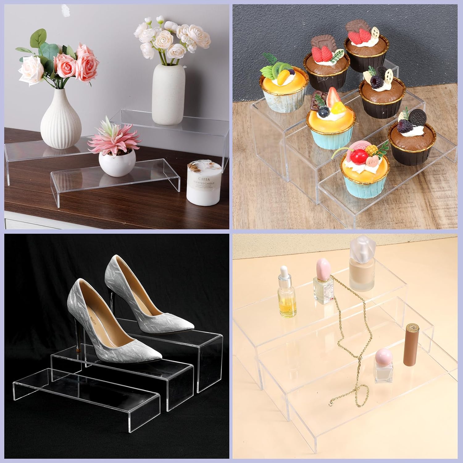 6 Pack Clear Acrylic Display Stands for Cupcakes Perfumes Toys Jewelry and More