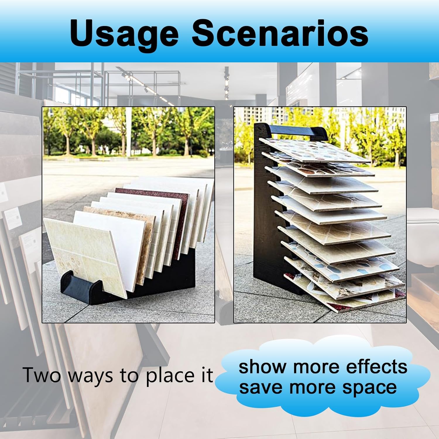 10 Tier Tile Sample Display Stand with Staggered Slots