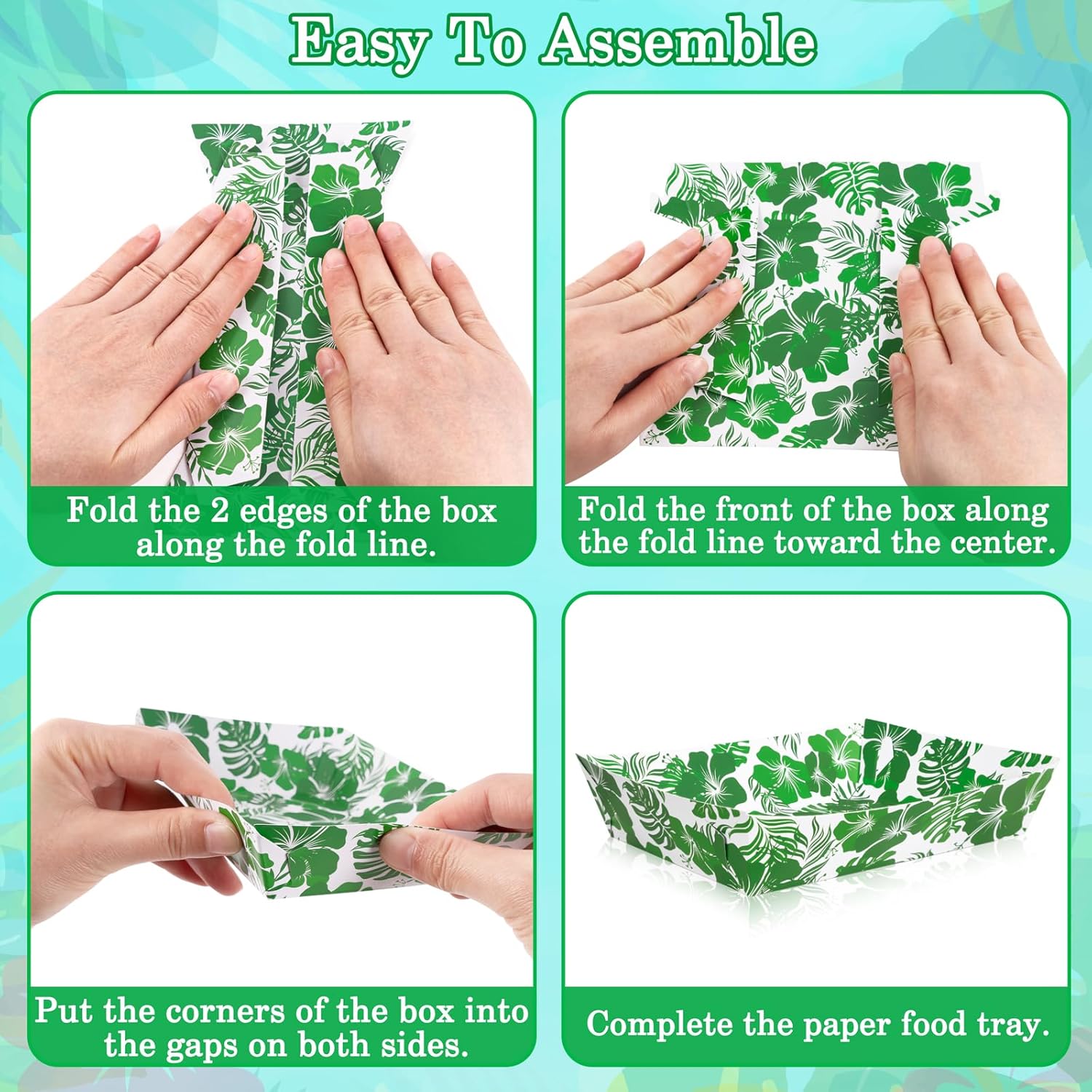 50pcs Hibiscus Luau Party Food Trays - Aloha Themed Disposable Serving Supplies