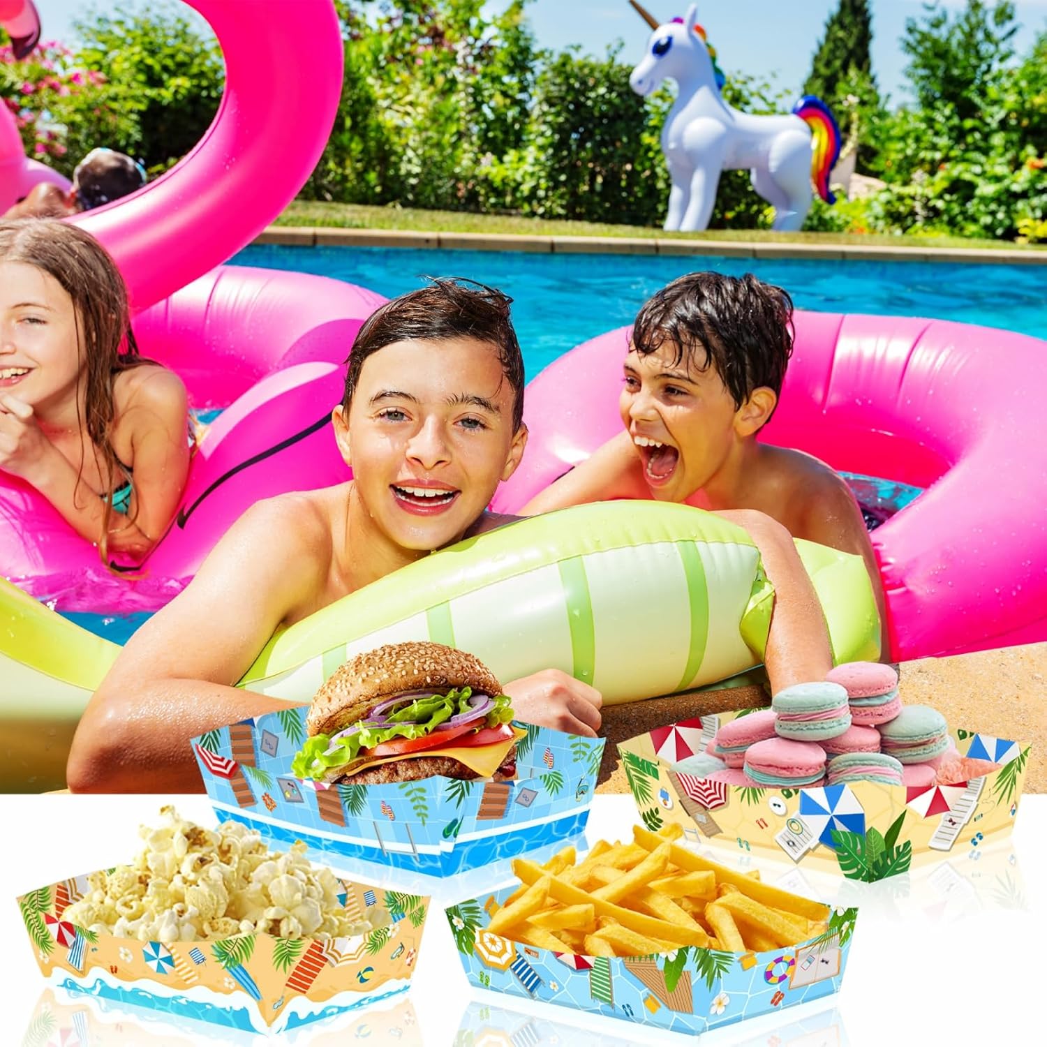 24 Pcs Hawaiian Style Paper Food Plates for Summer Pool Parties