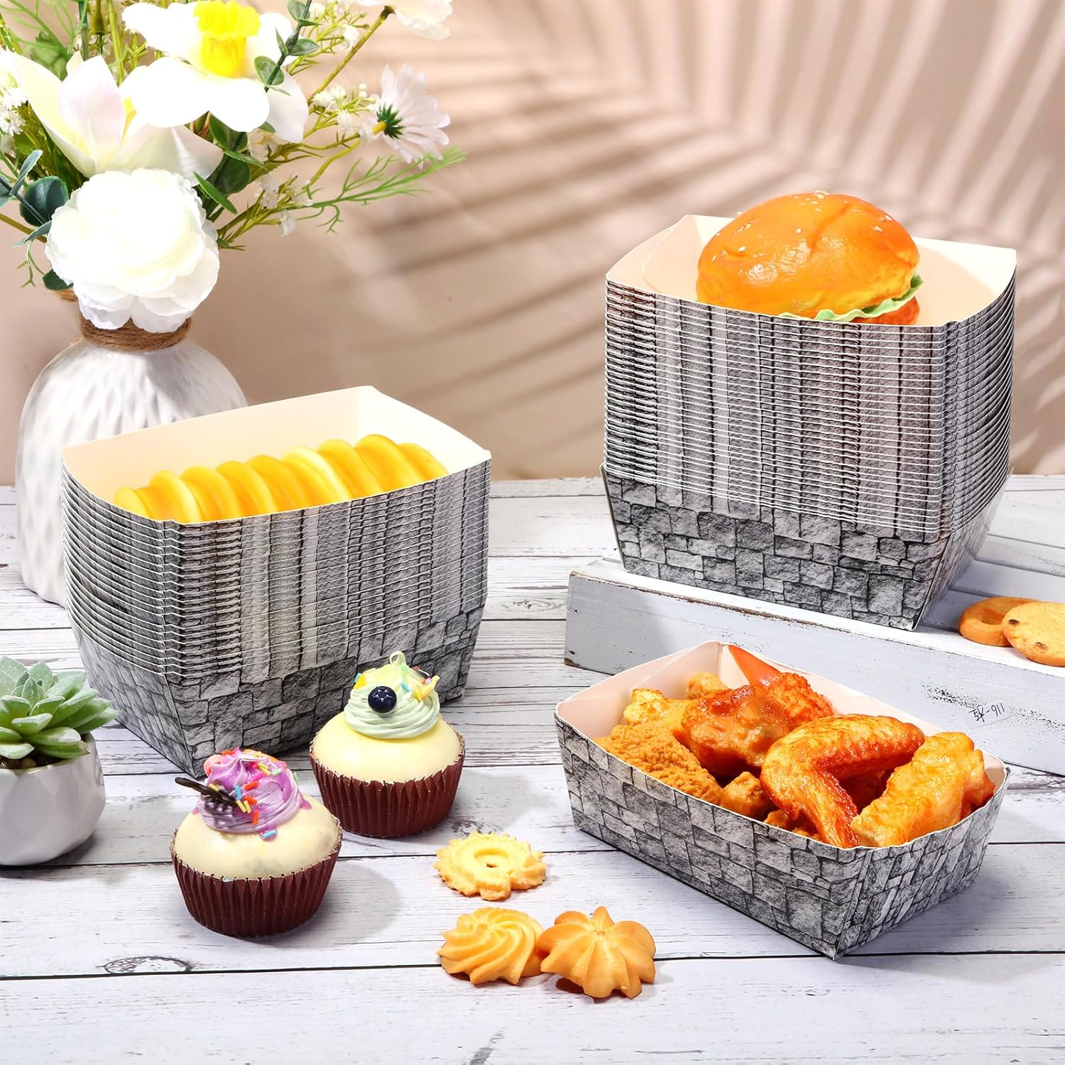 Blulu 50 Pcs Disposable Paper Food Trays Medieval Castle Themed Boat Serving Tray for Halloween and Birthday Parties