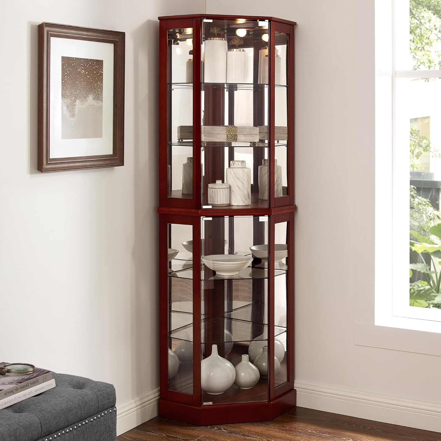 6 Shelf Corner Curio Display Cabinet with Lights