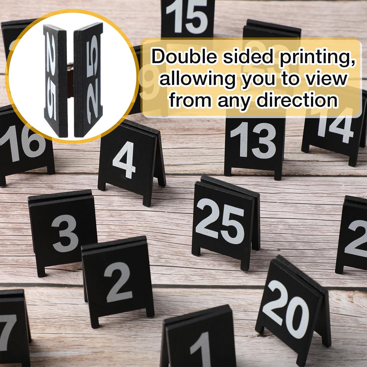 25 Pcs Black Double-Sided Wooden Table Numbers Holders