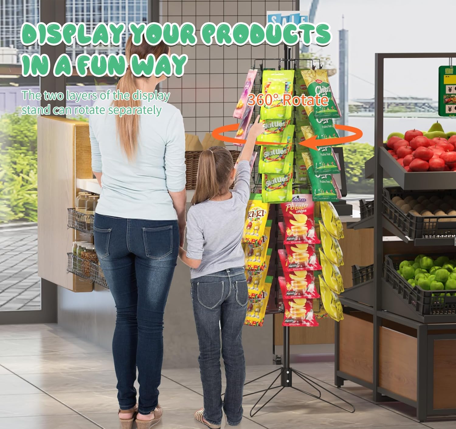 Lesolar Rotating Snack Display Stand with Sign Holder