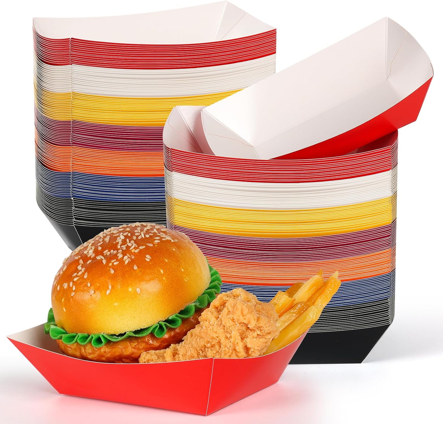2lb Paper Food Trays 105pcs Multicolor Serving Trays for Fries and Snacks