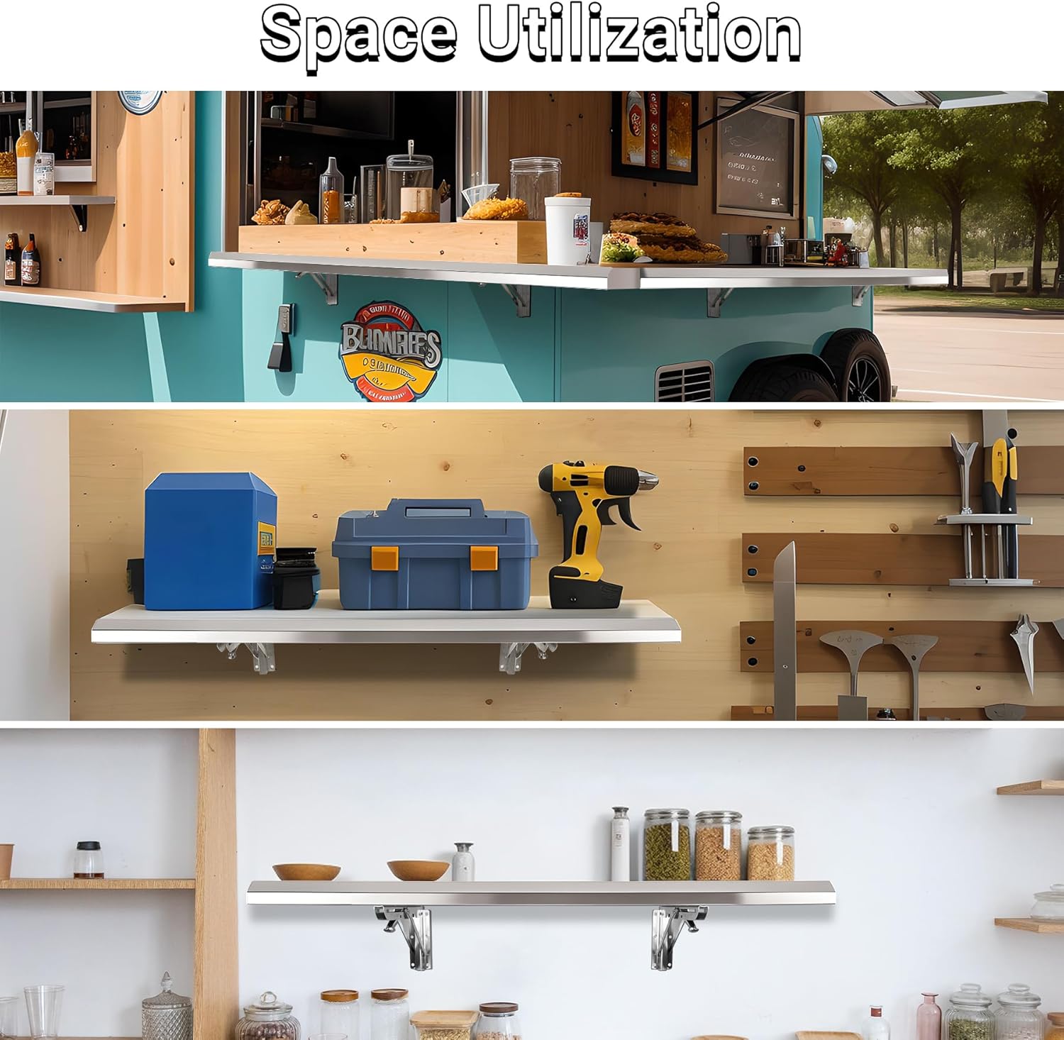 Folding Concession Shelf 48x18 Stainless Steel Serving Rack