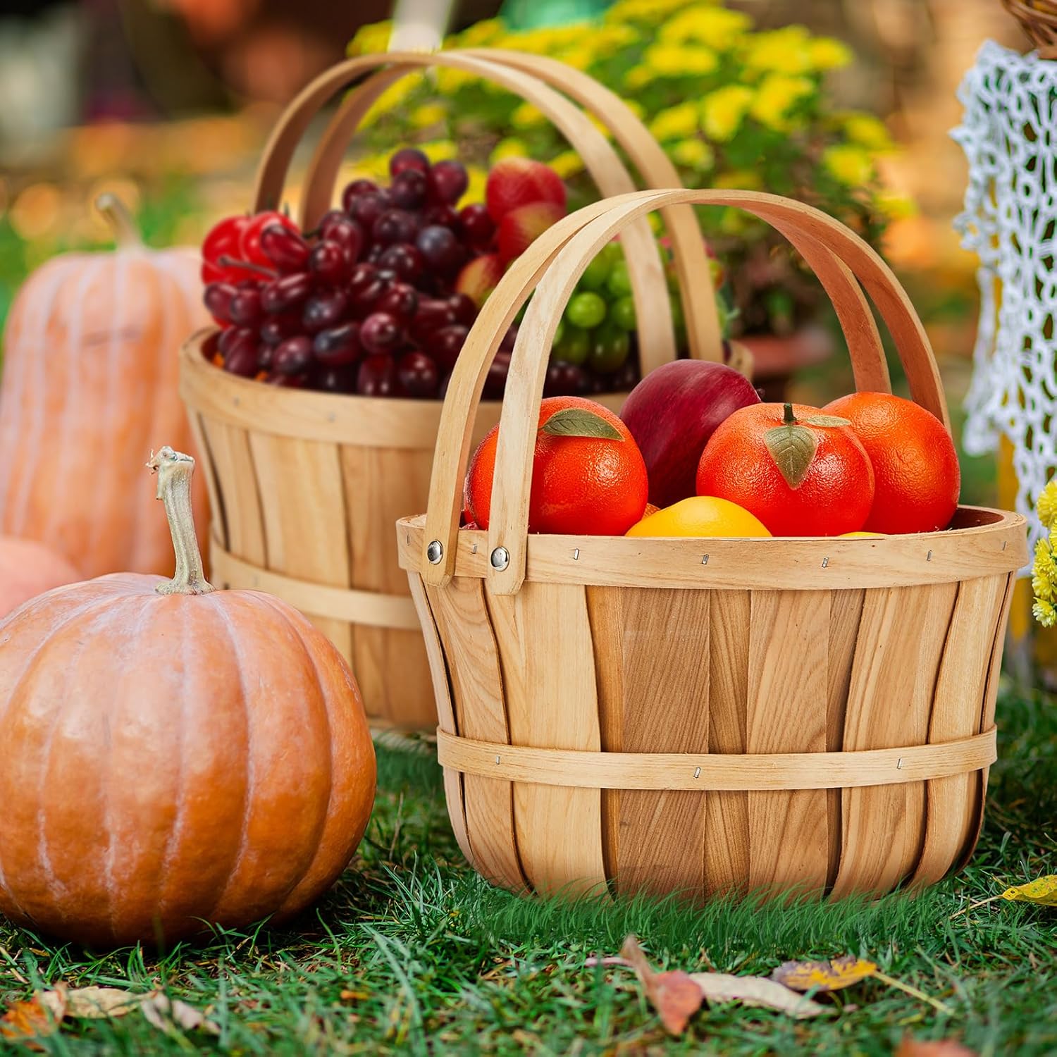 Marsui 16 Pcs Large Wooden Apple Basket 11x65 Wicker Fruit Bushel Baskets with Handle