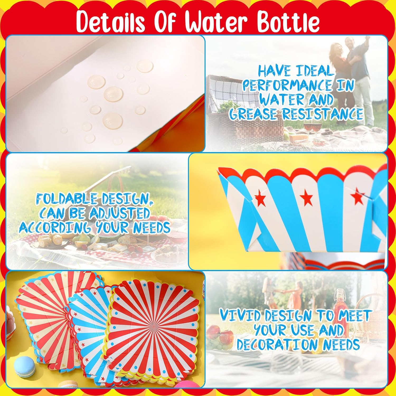 Honeydak 60 Pcs Carnival Food Trays with 3 Colors