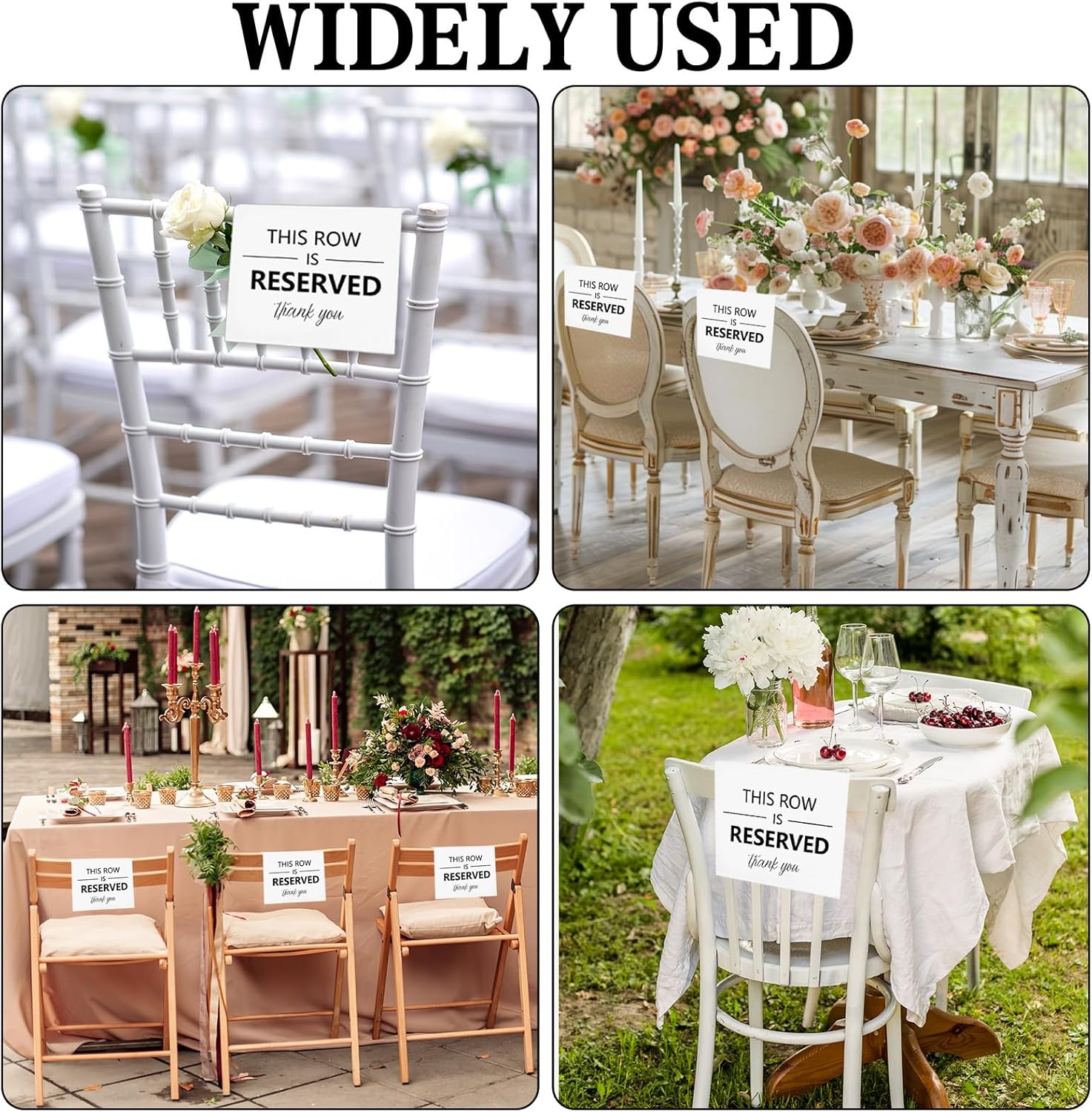 6Pcs White Reserved Seating Chair Signs for Wedding Ceremony