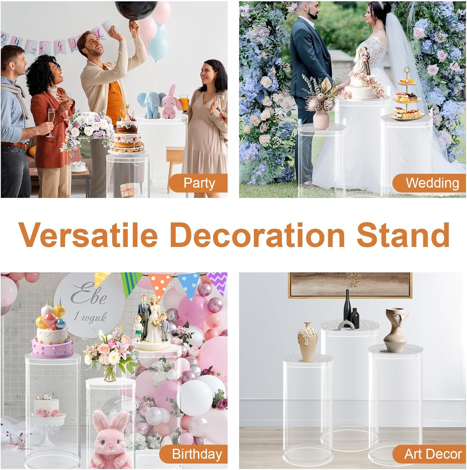 Party Cylinder Stands Set of 3 Clear Acrylic Display Stands
