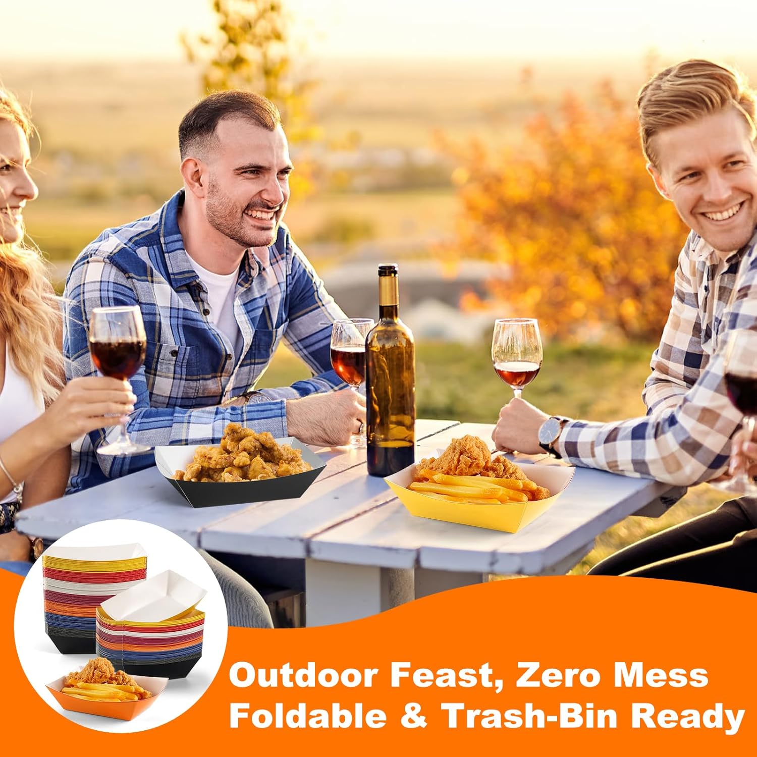 2lb Paper Food Trays 105pcs Multicolor Serving Trays for Fries and Snacks