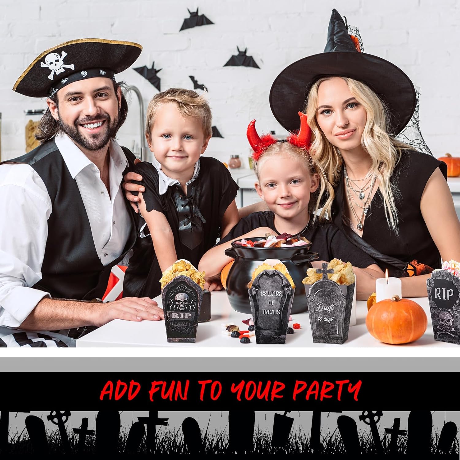 Weekgrat 90 Pcs Halloween Popcorn Boxes with Tombstone Designs