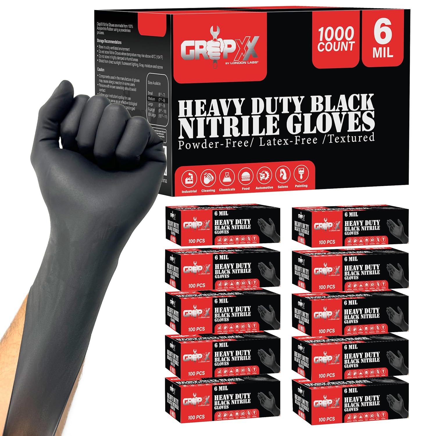 Heavy Duty 6 Mil Black Nitrile Gloves - Bulk Case of 1000